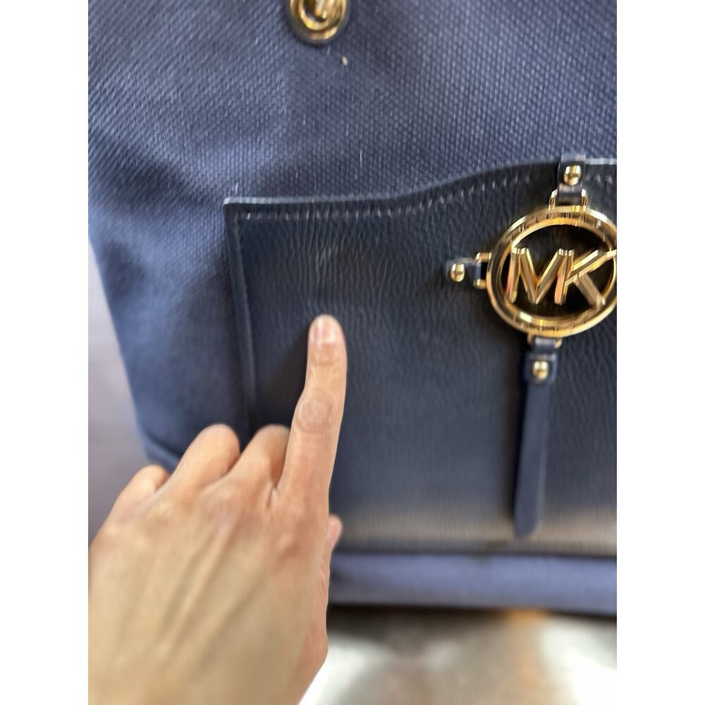 Michael Kors Large Dark Blue Canvas Beach Tote Bag Rope Handles - Picture 4 of 8